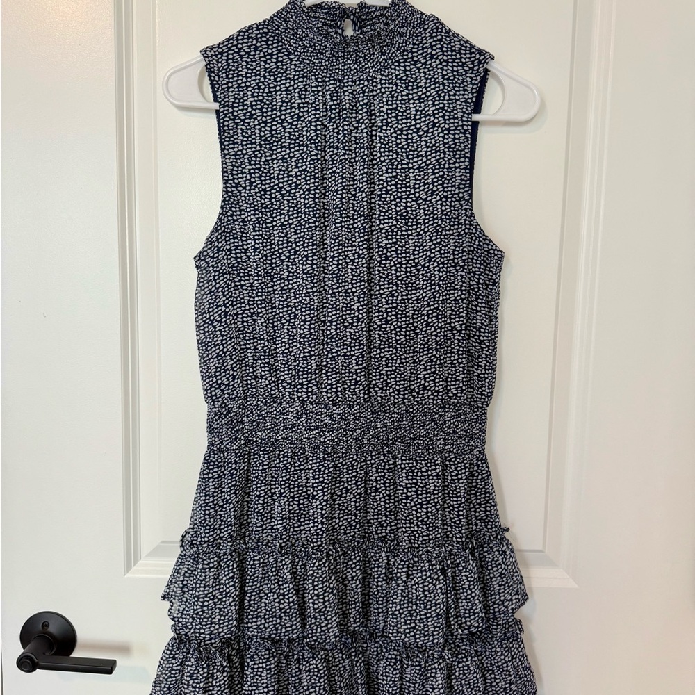 MSK Navy and White Sleeveless Midi Dress